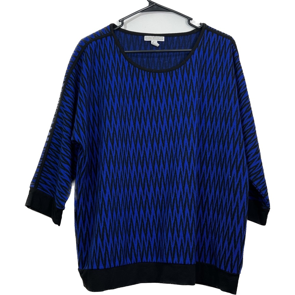 Dana Buchman blue/black striped 3/4 dolman sleeve size XL PULLOVER